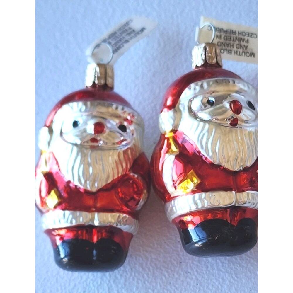 Vintage Pier 1 Set Glass Santa Claus Christmas Ornament Czech Rep Mouth Blown